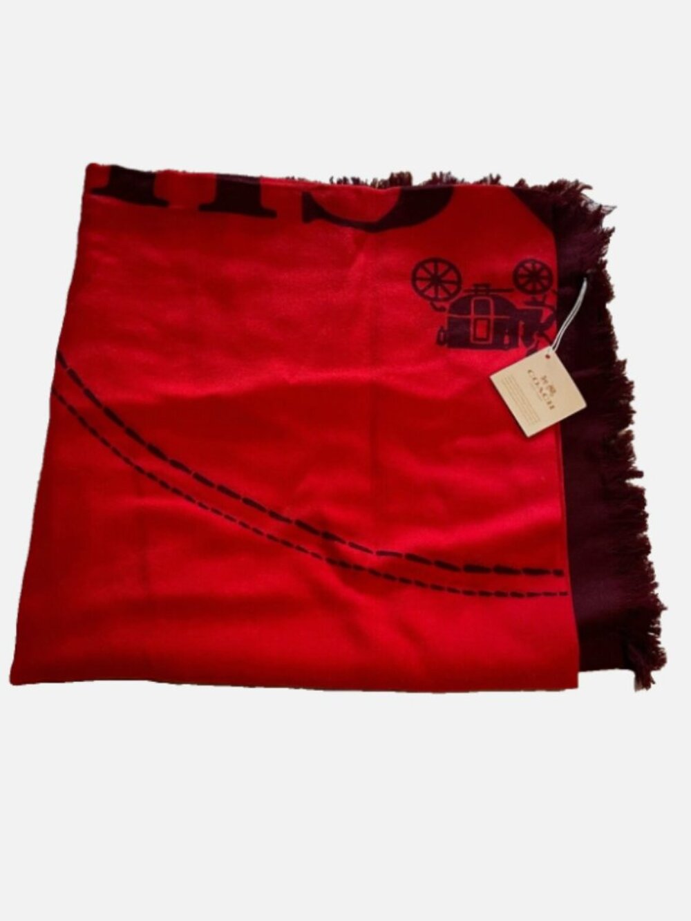 Coach Lock Up Oversized Square Wrap Scarf Womens Wool Red Multicolor F85223 - Picture 4 of 4